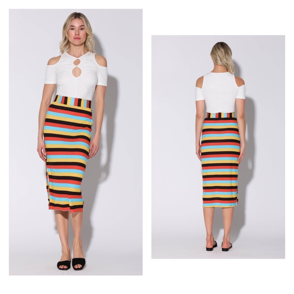 WALTER BAKER  Annika Skirt - Mod Stripe Knit Women’s Midi Skirt Multi SZ SM NWT